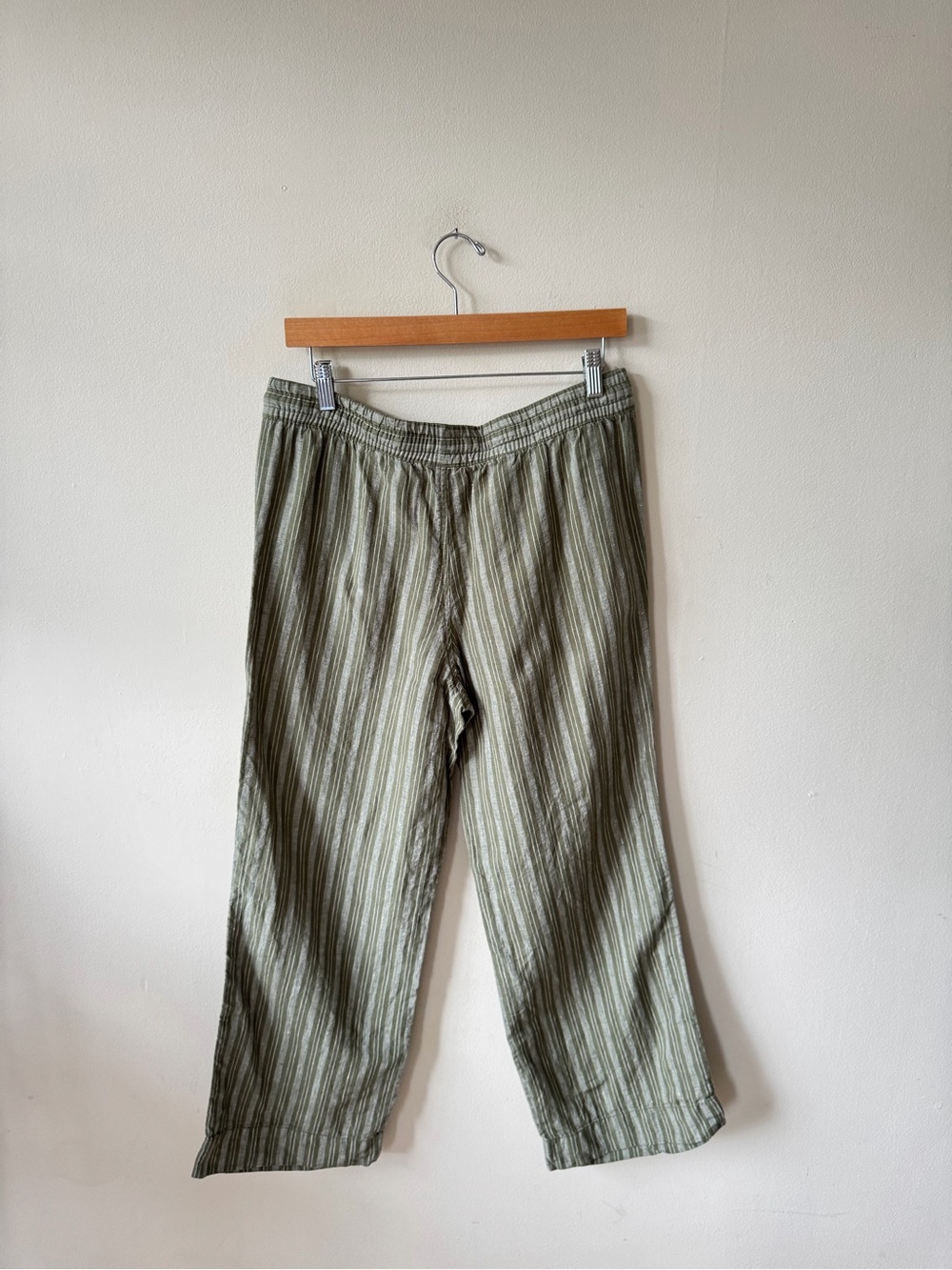 LL Bean Wide-Leg Striped Linen Pants in Olive - Picture 8 of 8